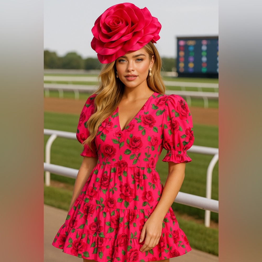 Pink Floral Rose Fascinator Headband Kentucky Derby Oaks Tea Garden Church Hat
